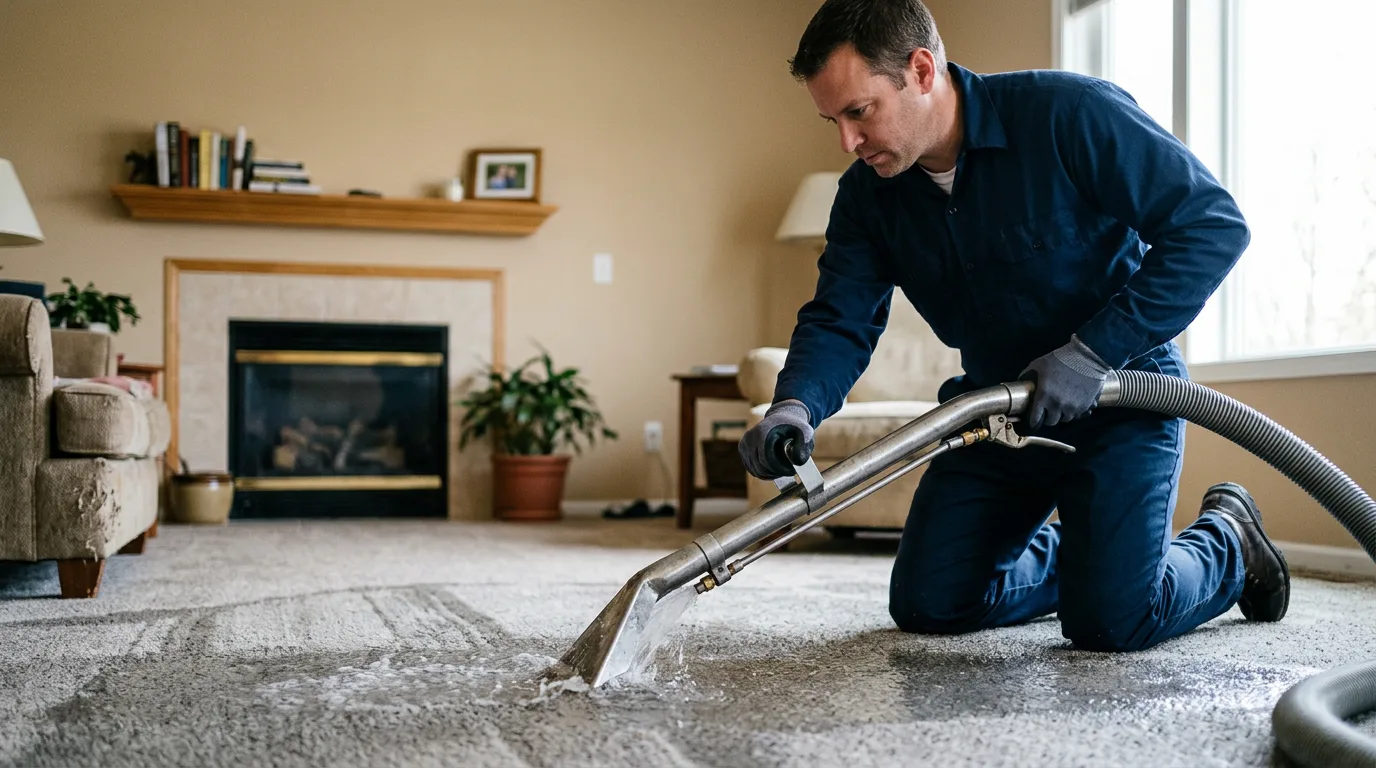 Water damage restoration technician working near Mccordsville, IN